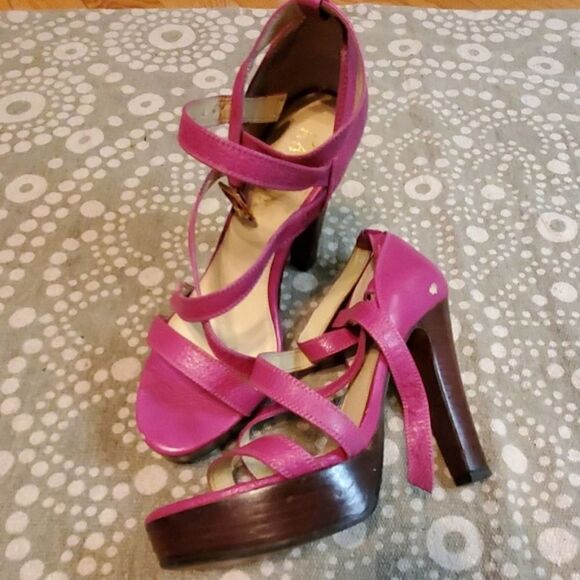 LAUREN Pink Platform Cross Straps Leather Heels - Picture 9 of 9